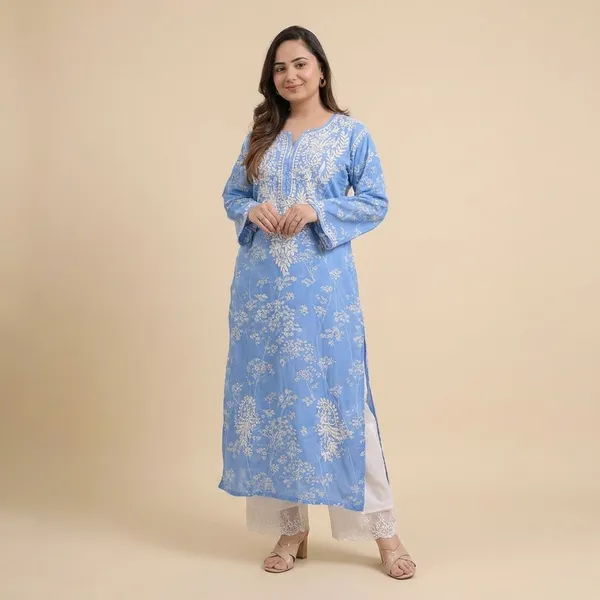 Blue_Floral_Embroidered_Kurta_With_Pants_For_Women