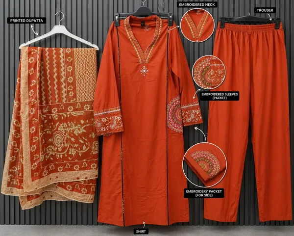 Orange_Embroidered_Ethnic_Suit_Set_With_Printed_Dupatta_For_Women
