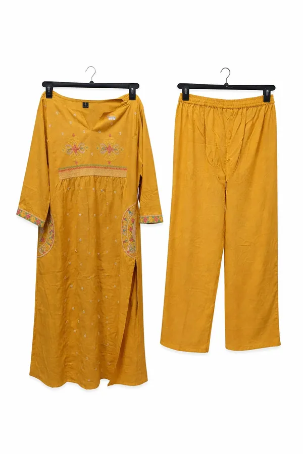 Mustard_Yellow_Embroidered_Kurta_And_Palazzo_Set_For_Women