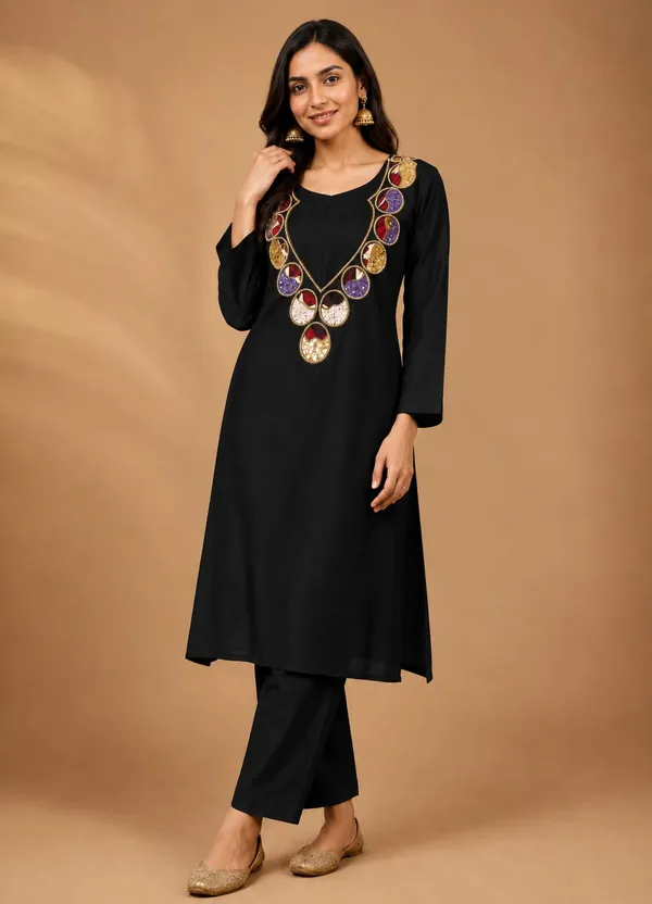 Stylish_black_ethnic_3-piece_set_featuring_a_solid-colour