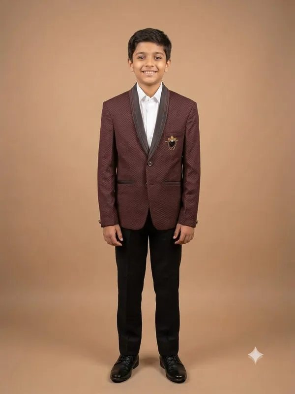 The_blazer_features_a_deep_maroon_base_fabric_decorated_with_a_subtle,_fine_white_micro-dot_or_pin-dot_pattern_throughout.__