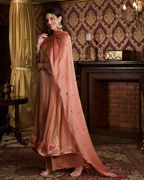 CHHAAP_Printed_Peach_Applique_Embroidered_Chiffon_kurta_set_