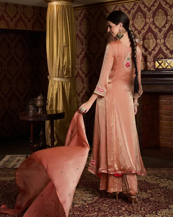 CHHAAP_Printed_Peach_Applique_Embroidered_Chiffon_kurta_set_