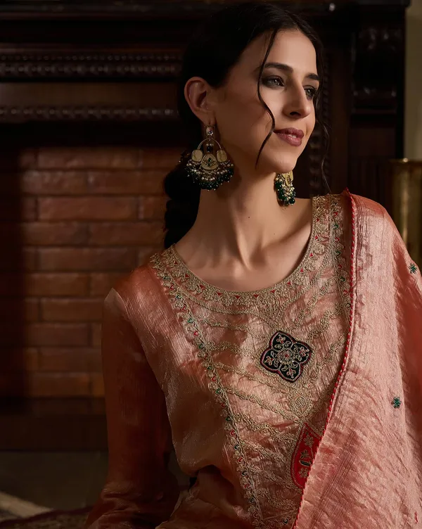 CHHAAP_Printed_Peach_Applique_Embroidered_Chiffon_kurta_set_