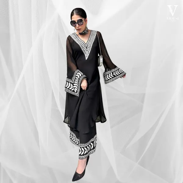 Black_Embroidered_Chiffon_Kaftan_Set_With_Printed_Pants