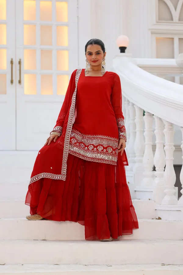 Red_Georgette_Embroidered_Sharara_Suit_For_Women