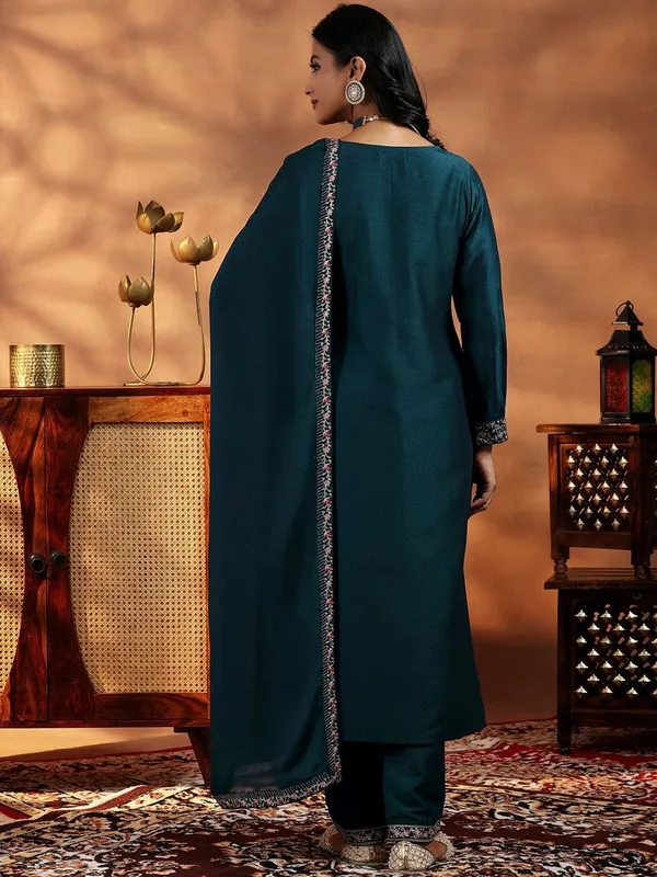 Teal_Embellished_Kurta_Set_With_Dupatta_For_Women
