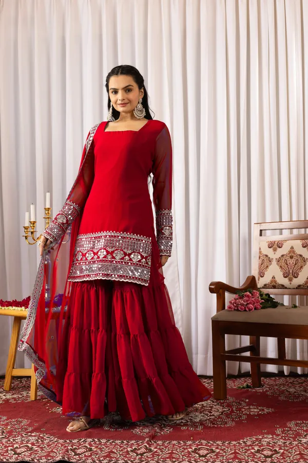 Red_Velvet_Embellished_Sharara_Set_For_Women
