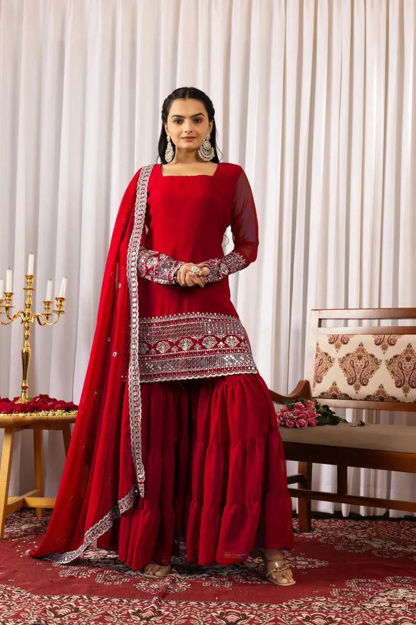 Red_Velvet_Embellished_Sharara_Set_For_Women