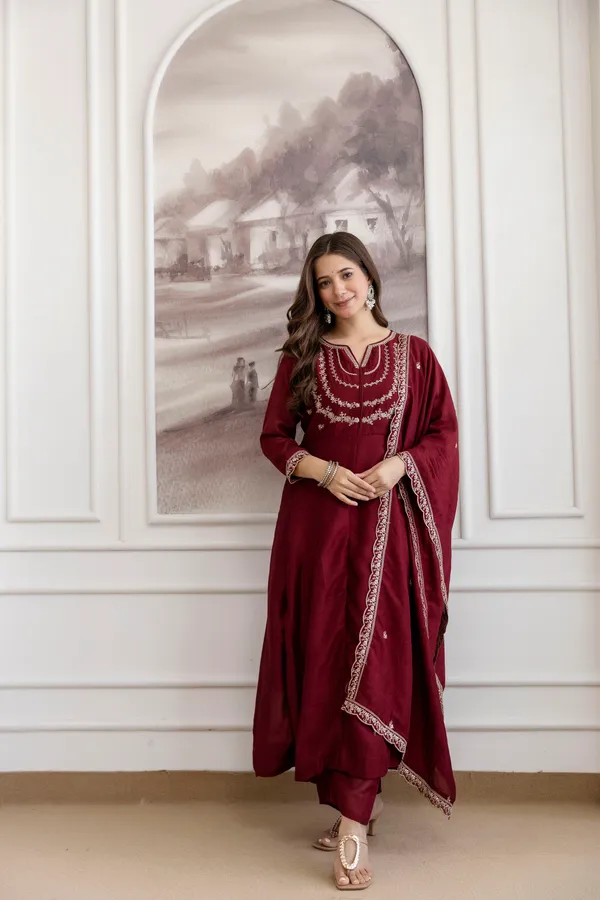 Maroon_Embroidered_Silk_Blend_Anarkali_Suit_For_Women