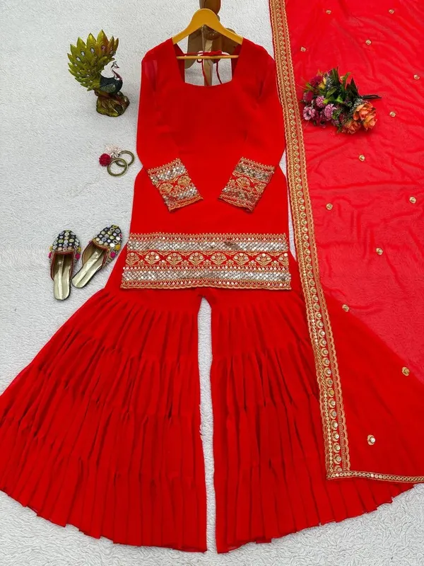 Red_Georgette_Embellished_Sharara_Suit_Set_For_Women