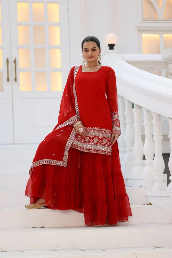 Red_Georgette_Embroidered_Sharara_Suit_For_Women