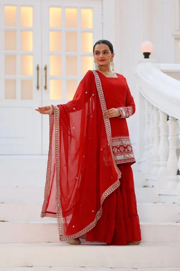 Red_Georgette_Embroidered_Sharara_Suit_For_Women