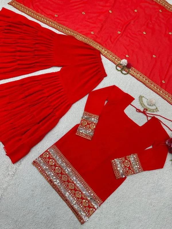 Red_Georgette_Embellished_Sharara_Suit_Set_For_Women