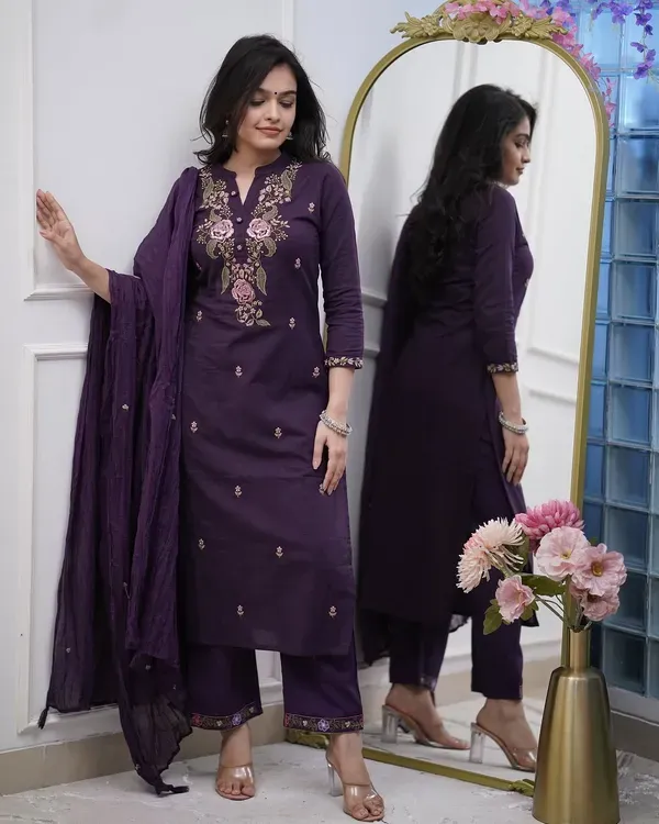 Purple_Embroidered_Floral_Kurta_Set_For_Women