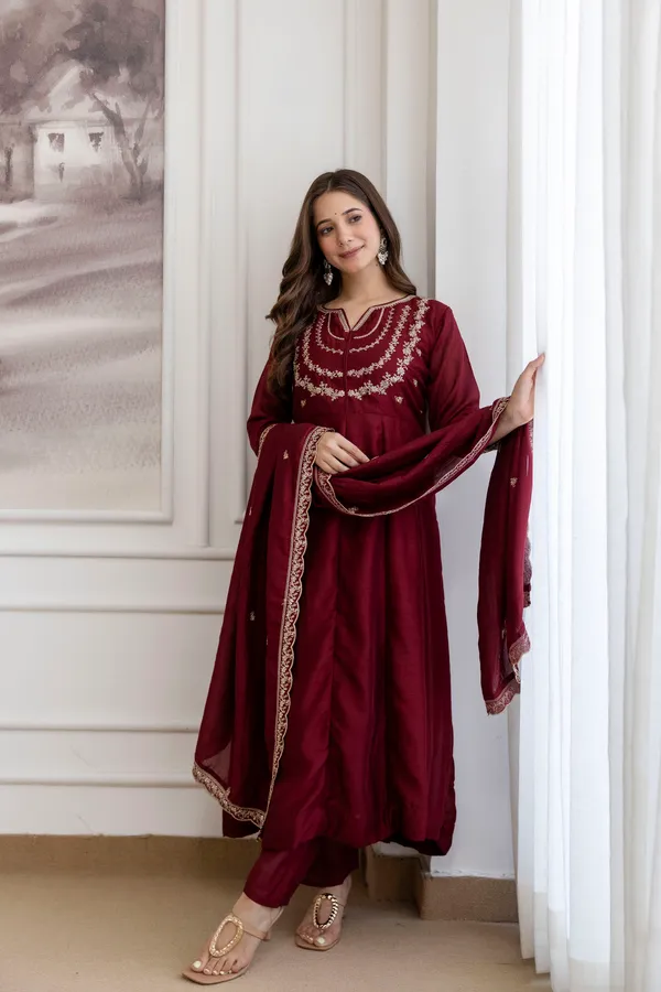 Maroon_Embroidered_Silk_Blend_Anarkali_Suit_For_Women