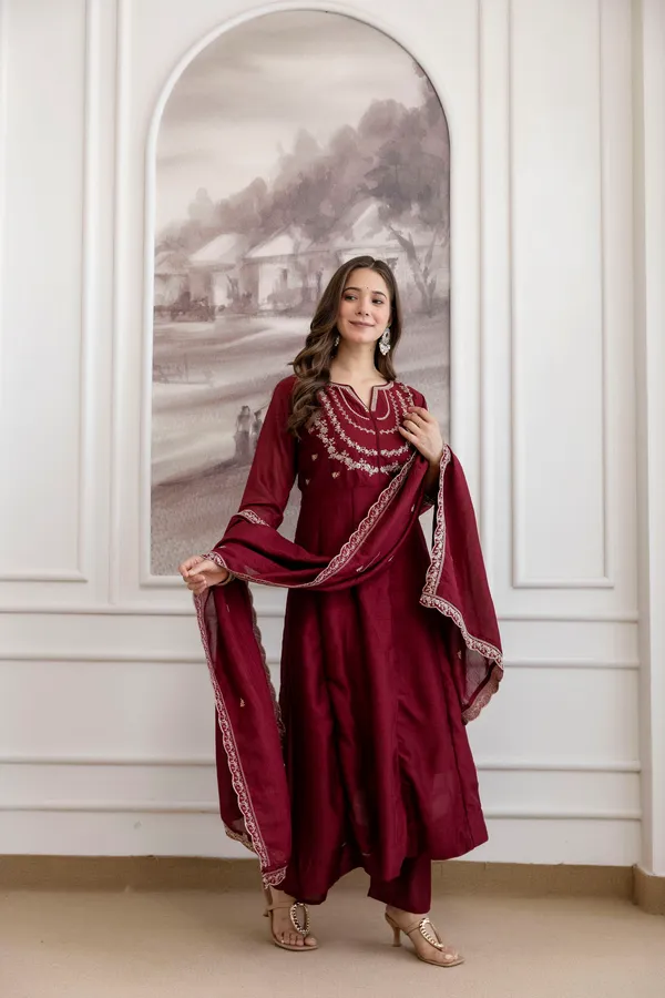 Maroon_Embroidered_Silk_Blend_Anarkali_Suit_For_Women