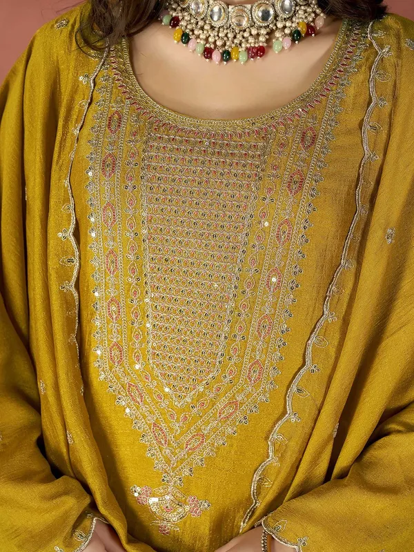 Mustard_Yellow_Silk_Embroidered_Kurta_Set_For_Women