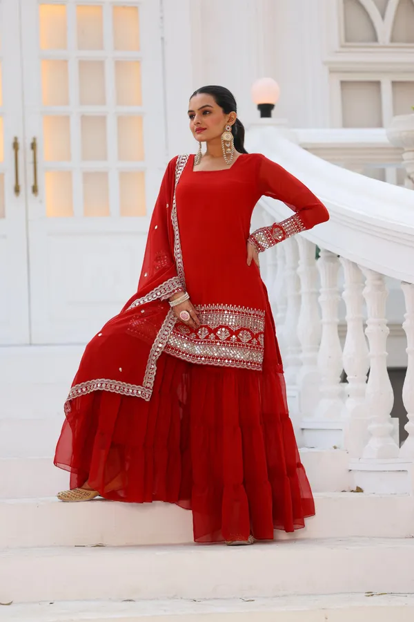 Red_Georgette_Embroidered_Sharara_Suit_For_Women
