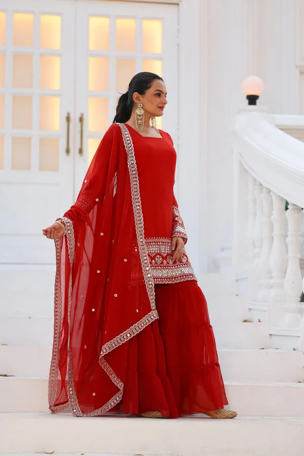 Red_Georgette_Embroidered_Sharara_Suit_For_Women
