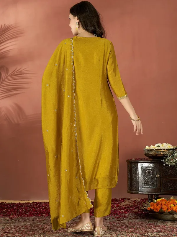 Mustard_Yellow_Silk_Embroidered_Kurta_Set_For_Women