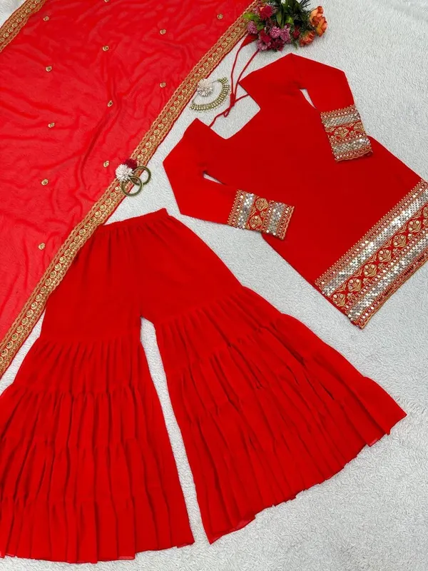 Red_Georgette_Embellished_Sharara_Suit_Set_For_Women