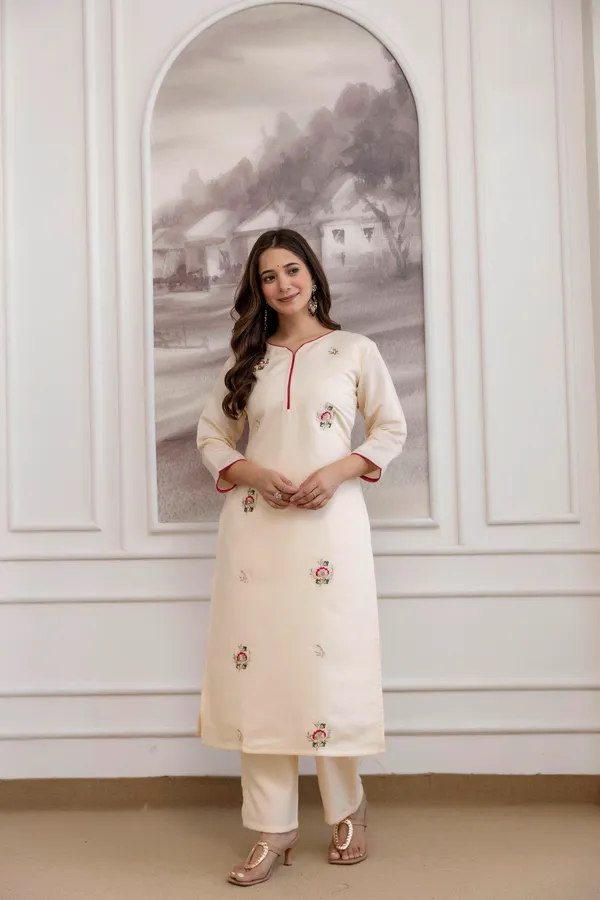 Off-White_Embroidered_Kurta_Set_With_Red_Dupatta_For_Women