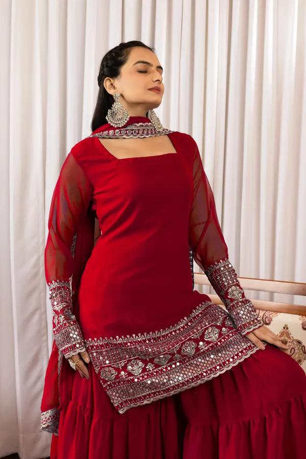 Red_Velvet_Embellished_Sharara_Set_For_Women