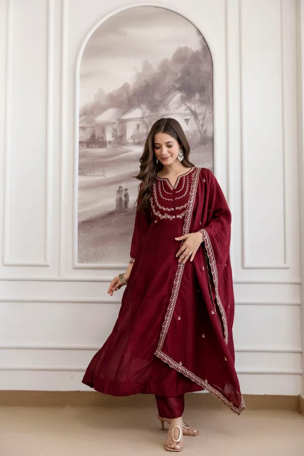 Maroon_Embroidered_Silk_Blend_Anarkali_Suit_For_Women
