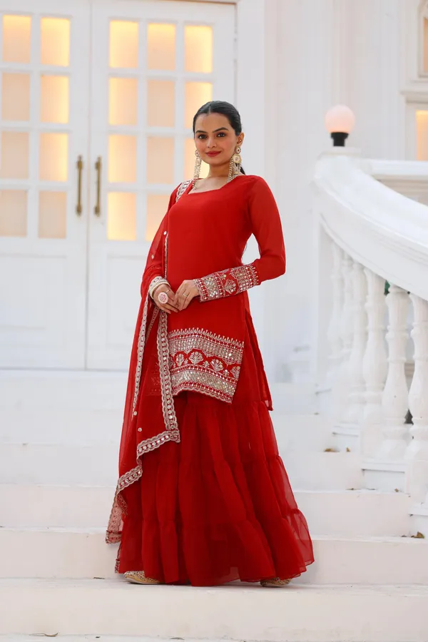 Red_Georgette_Embroidered_Sharara_Suit_For_Women