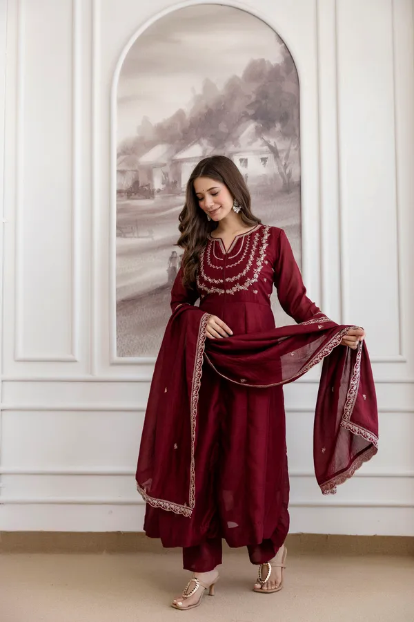 Maroon_Embroidered_Silk_Blend_Anarkali_Suit_For_Women