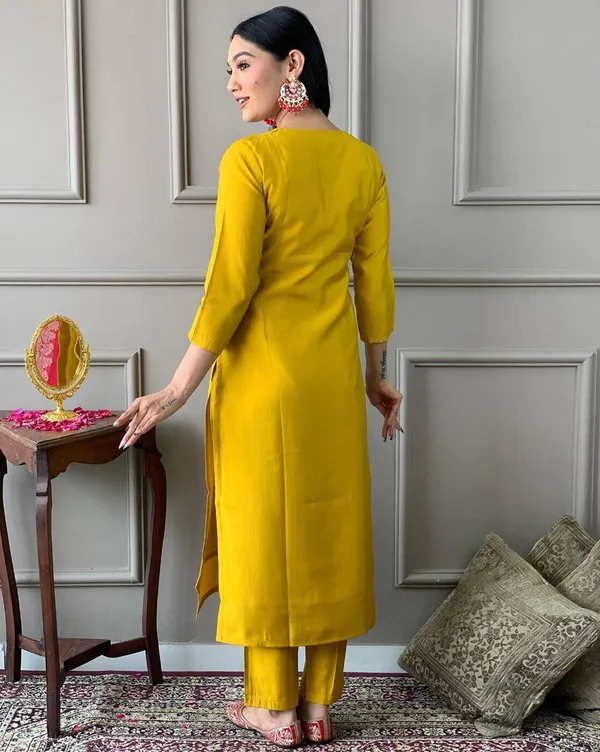Yellow_Embroidered_Kurta_Set_With_Red_Dupatta_For_Women