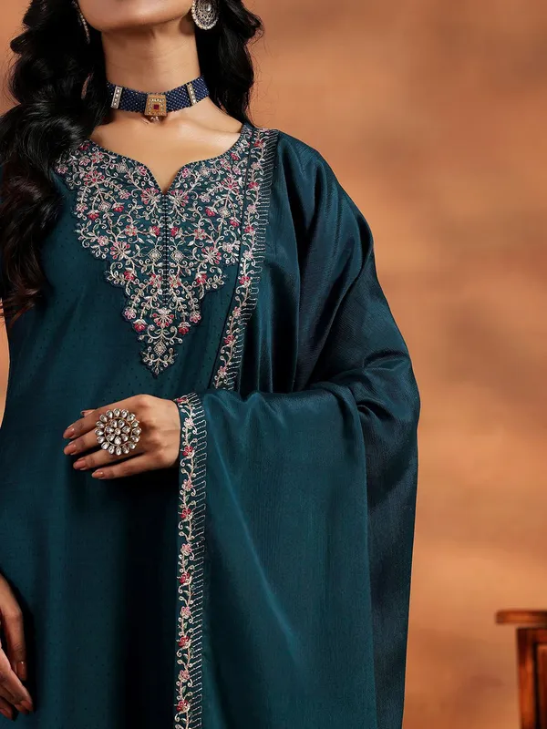 Teal_Embellished_Kurta_Set_With_Dupatta_For_Women
