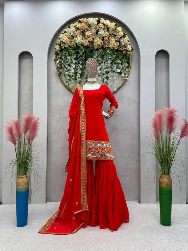Red_Georgette_Embellished_Sharara_Suit_Set_For_Women