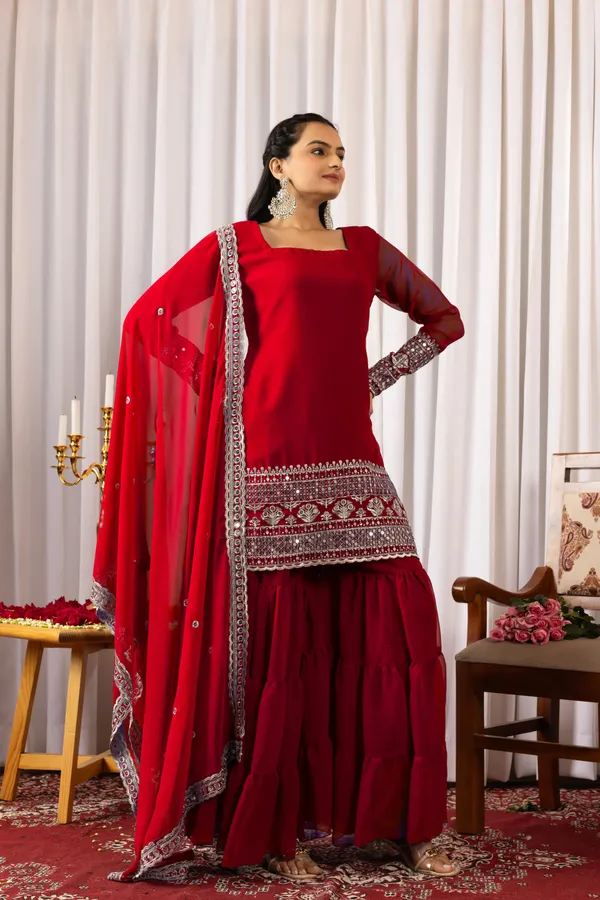 Red_Velvet_Embellished_Sharara_Set_For_Women