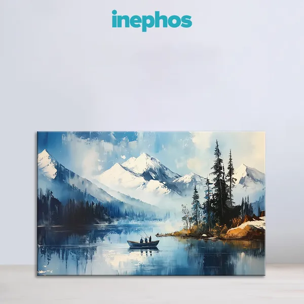 Snowy_Mountain_Lake_Painting_Boat_In_Nature_Canvas_Scenic_Winter_Landscape_Wall_Art_For_Living_Room_Decor_Stretched_Canvas_With_Mdf_Back_Frame_Classic