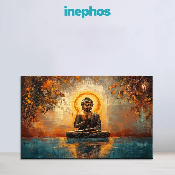 Tranquil_Praying_Buddha_Painting_Serene_Meditative_Canvas_With_Golden_Aura_Religious_Spiritual_God_Wall_Art_For_Spiritual_Home_Decor_And_Peaceful_Interiors_Stretched_Canvas_With_Mdf_Back_Frame_Classic