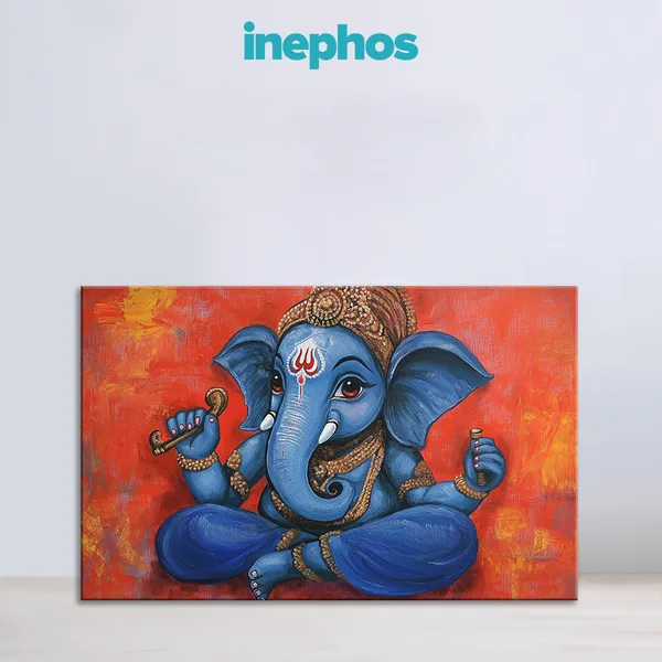 Vibrant_Blue_Ganesh_Ji_Painting_Spiritual_Decor_Canvas_Traditional_Hindu_Wall_Art_With_Orange_Background_For_Home_Mandir_Gifting_Stretched_Canvas_With_Mdf_Back_Frame_Classic