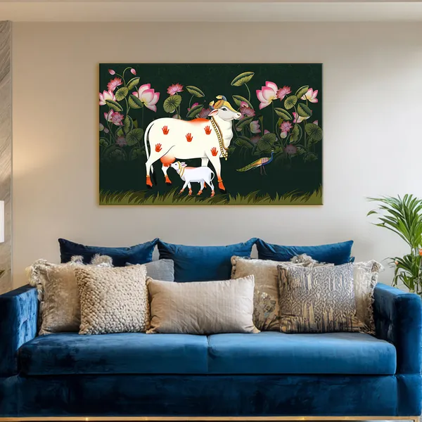 Kamdhenu_Vastu_Symbol_Of_Abundance_Divine_Protection_Domestic_Cow_Wall_Art_For_Home_Temple_Decor_Stretched_Canvas_With_Mdf_Back_Frame_Classic