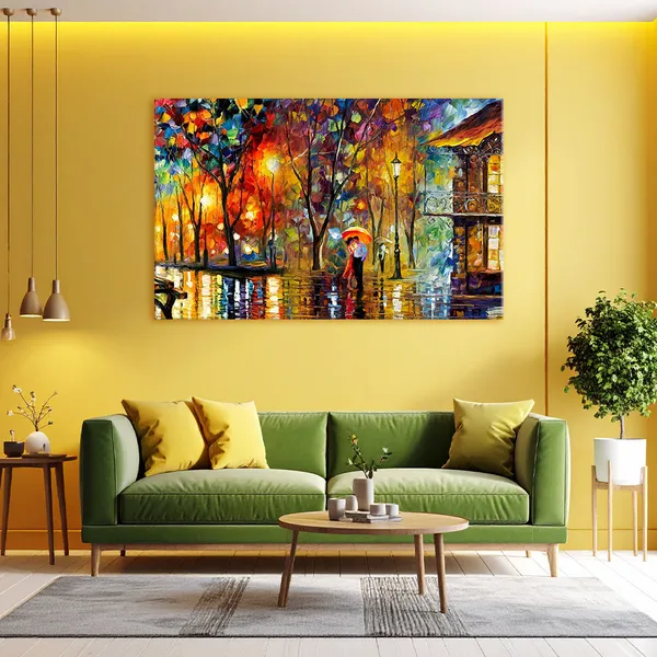 Romantic_Rainy_Evening_Painting_Couple_Under_Umbrella_Canvas_Love_Multicoloured_Wall_Art_For_Home_Office_Decor_Stretched_Canvas_With_Mdf_Back_Frame_Classic