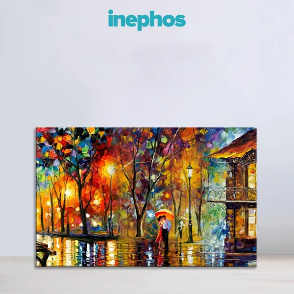 Romantic_Rainy_Evening_Painting_Couple_Under_Umbrella_Canvas_Love_Multicoloured_Wall_Art_For_Home_Office_Decor_Stretched_Canvas_With_Mdf_Back_Frame_Classic