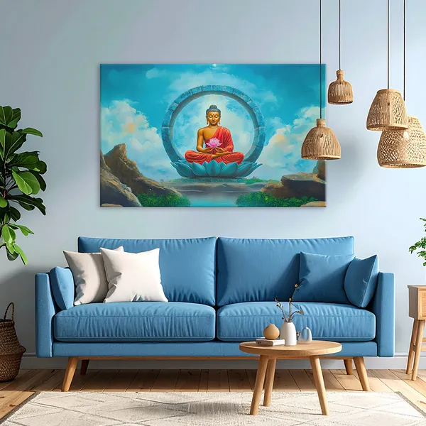 Buddha_Canvas_Wall_Painting_Meditating_Buddha_On_Lotus_With_Sky_Nature_Background_Spiritual_Wall_Art_For_Home_Living_Room_Meditation_Room_Yoga_Studio_Gift_Rolled_Canvas_Without_Frame_Classic