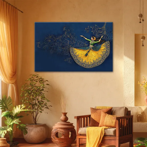 Elegant_Kathak_Dance_Canvas_Painting_Traditional_Indian_Classical_Dancer_Wall_Art_For_Living_Room_Bedroom_Stretched_Canvas_With_Mdf_Back_Frame_Classic