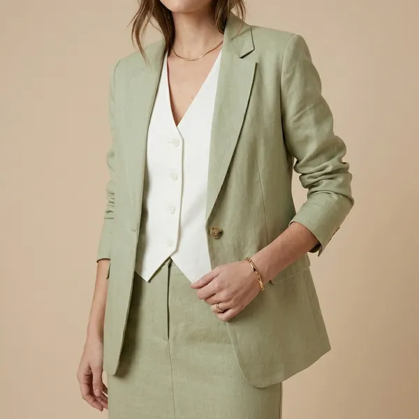 Dusty_Olive_Green_Linen_Skirt_Blazer_Set_For_Women