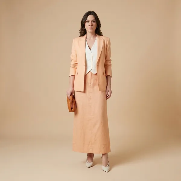 Peach_linen_Skirt_Blazer_Set_For_Women