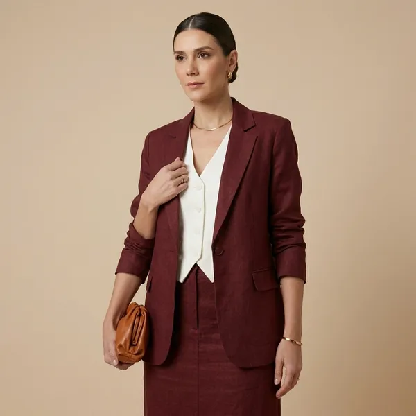 Wine_Cotton_Linen_Blazer_Set_For_Women