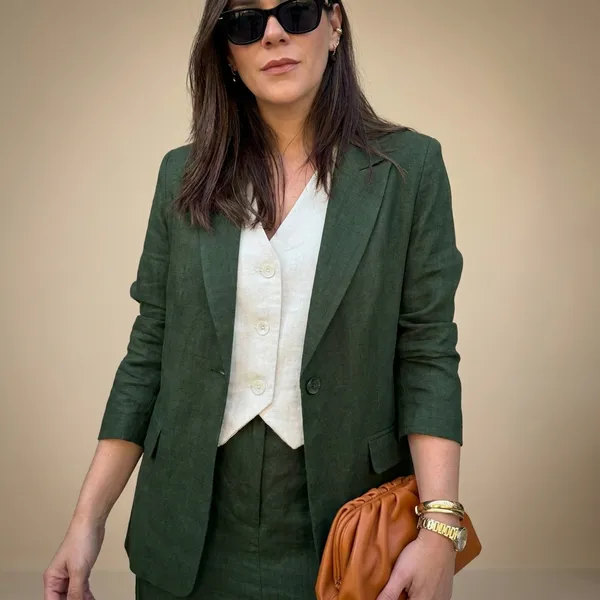 Bottle_Green_Cotton_Linen_With_Skirt_Blazer_Set_For_Women