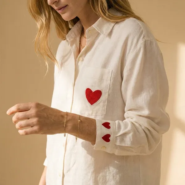White_Semi_Linen_Heart_Shirt_For_Women