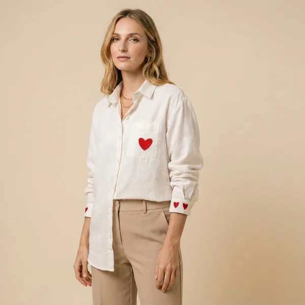 White_Semi_Linen_Heart_Shirt_For_Women