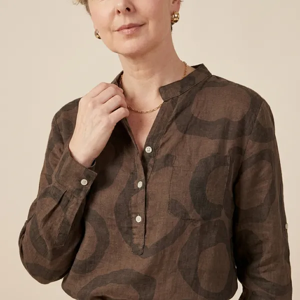 Chocolate_Brown_Linen_Printed_Shirt_For_Women